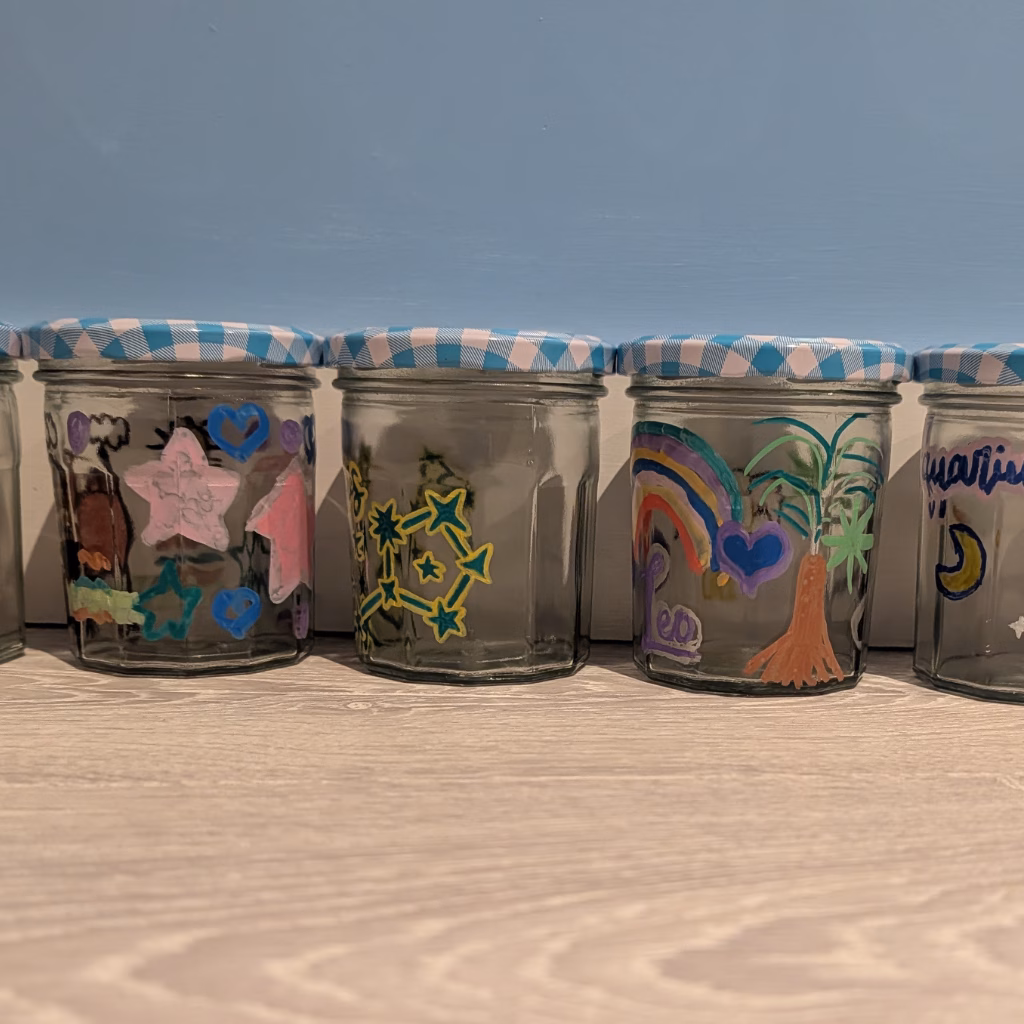 Mindful Rainbow Jars Painted jam jars